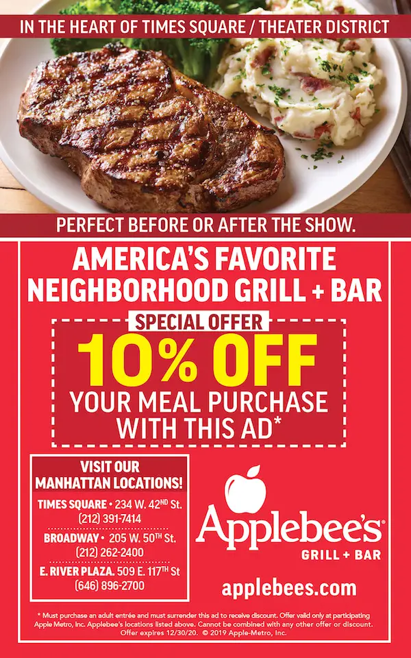 Meal Deal Applebee's Coupon for New York City
